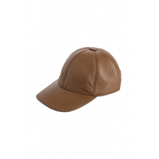 Unisex Kahverengi Deri Şapka
