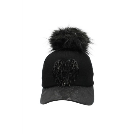Kadın Siyah Tüylü Taşlı Püsküllü Şapka Capmwb501r001