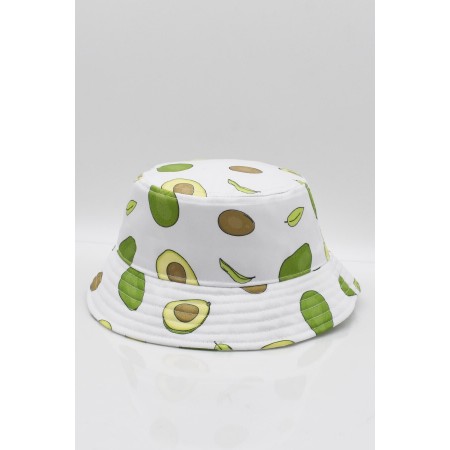 Avokado Desenli Kova Şapka Balıkçı Şapka Bucket Beyaz
