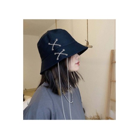 Unisex K Pop Tasarım Zincirli Bucket Şapka