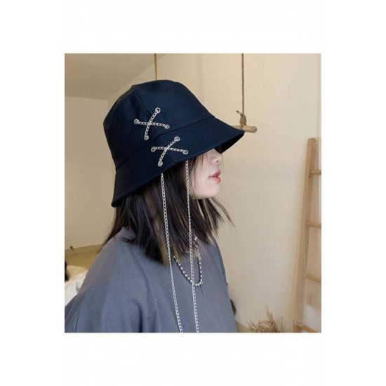 Unisex K Pop Tasarım Zincirli Bucket Şapka