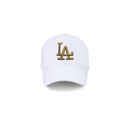 La Los Angeles Unisex Beyaz Şapka Özel Altın Gold Nakış