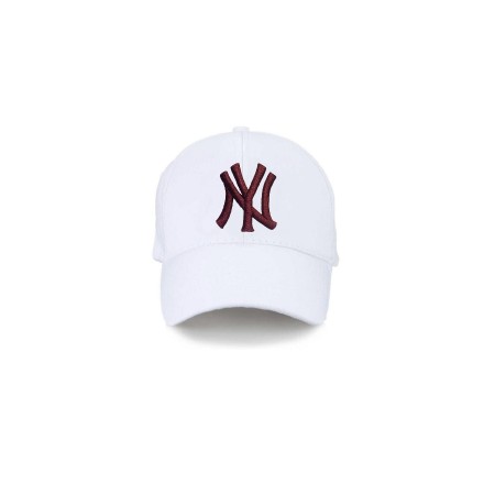 Ny New York Unisex Beyaz Şapka Özel Bordo Nakış