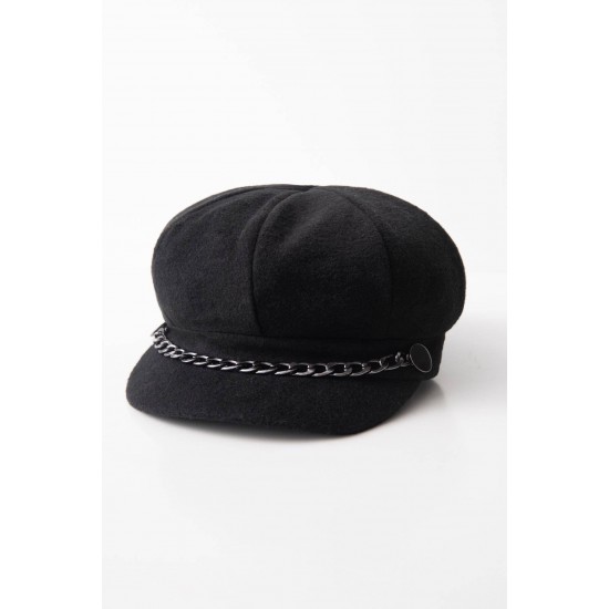 Kadın Siyah Denizci Tipi Kaşe Şapka Şpk02 - E1 ADX-0000020361